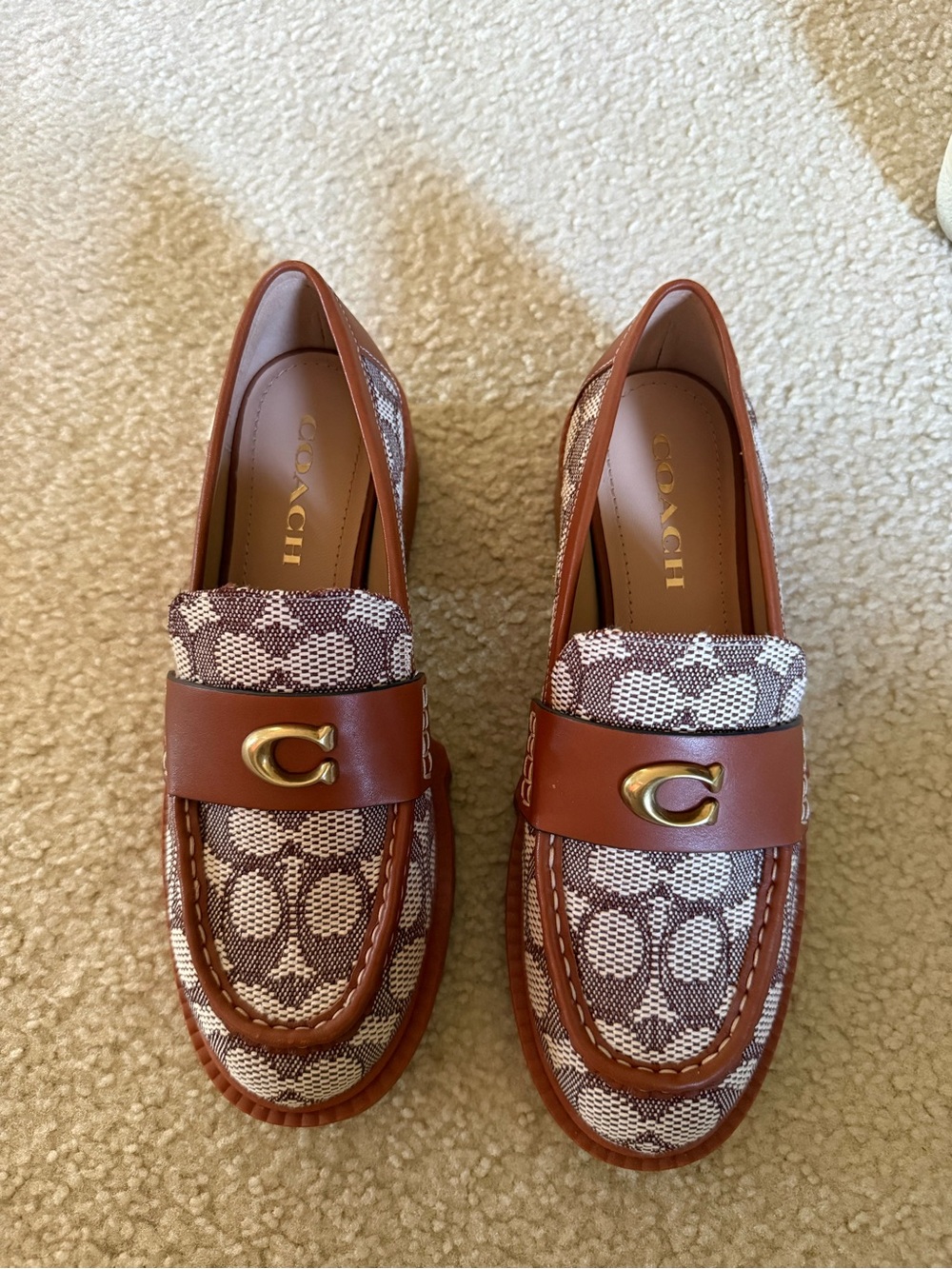Coach Brown Signature Canvas & Leather Leah Loafers 7.5